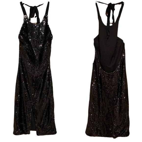 NWT Fame & Partners Black Sequin Halter Backless Sheath Dress Size 6 Cocktail - Picture 1 of 16